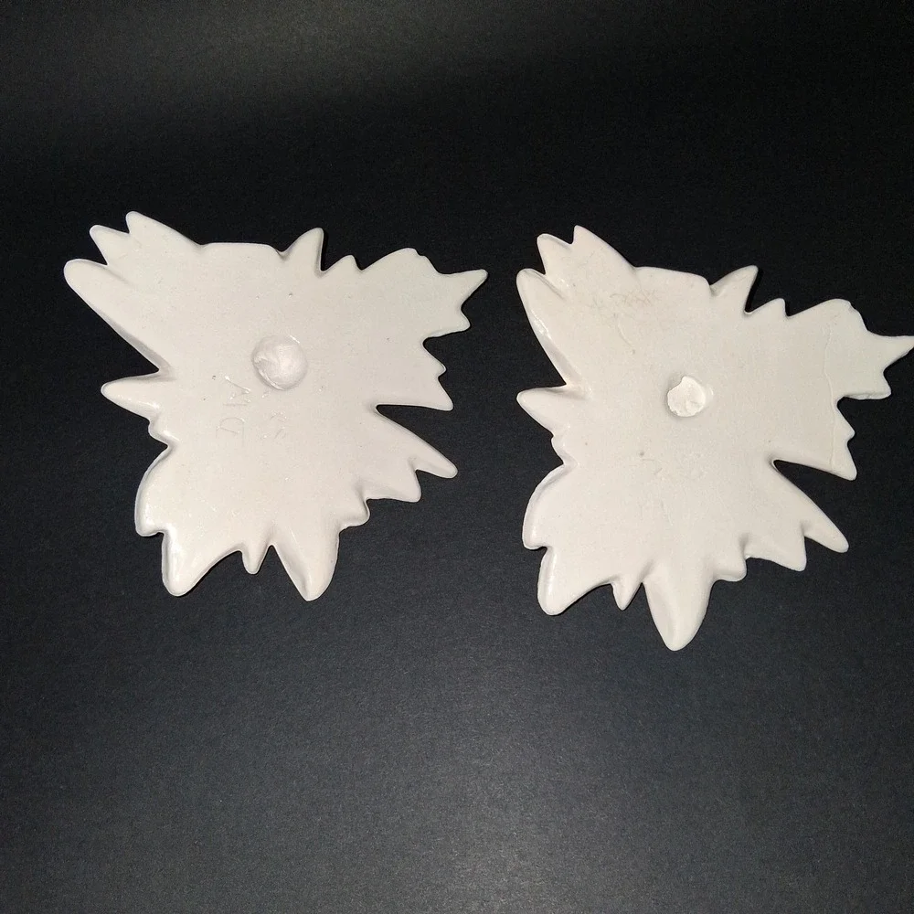 Two Ceramic White‎ Poinsettia Candlestick Holders